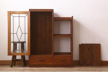 木製本箱をリペア&カスタム!建具にオリジナルのステンドグラスを使用。(収納棚、戸棚、キャビネット、ブックケース)