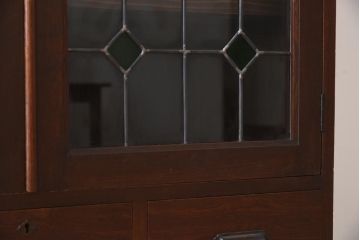 大正昭和初期のガラスキャビネットをリペア&カスタム!建具にオリジナルのステンドグラスを使用。(収納棚、戸棚、サイドボード、ガラスケース)