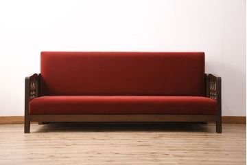 アンティークのソファベッドをリペア&カスタム!座面内部のスプリングを取り外し、ウレタンに交換。指定の生地に張り替え。(3人掛けソファ、トリプルソファ)
