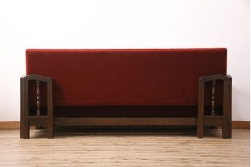 アンティークのソファベッドをリペア&カスタム!座面内部のスプリングを取り外し、ウレタンに交換。指定の生地に張り替え。(3人掛けソファ、トリプルソファ)