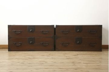 明治大正期の二本松箪笥をリペア&カスタム!背面の割れを修繕し、全体を1トーン落ち着いた色味に着色仕上げ。(重ね箪笥、収納箪笥、衣装箪笥、和タンス、桐たんす、時代箪笥、引き出し)