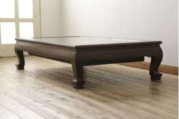 ビンテージの座卓をリペア&カスタム!天板をくり抜きガラス天板をはめ込み。ショーケース付き座卓にリメイク。ディスプレイスペースは鍵付きの引き出し仕様に加工。(ローテーブル、センターテーブル、ヴィンテージ)