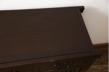 水屋箪笥サイドボードをリペア&カスタム!引き戸裏面をクリアガラスに変更し、本体を現状の色味をベースに着色仕上げ。(キャビネット、食器棚、戸棚、収納棚)