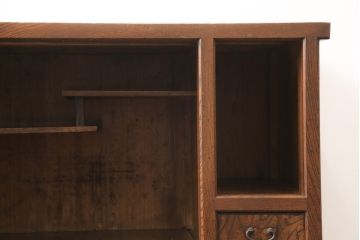 関東水屋箪笥サイドボードをリペア&カスタム!ガラスはすりガラスへ交換。木部は新材を使用した部分は元のお色味に合わせて着色し、本体はクリアワックスにて仕上げ。(食器棚、キャビネット、収納棚、戸棚)