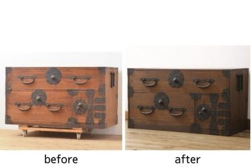 総桐箪笥ローボードをリペア&カスタム!天板を内側から補強。修繕箇所を本体と馴染むよう着色。 (桐たんす、和たんす、ローチェスト、テレビ台、引き出し)