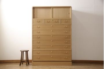 総桐紀州箪笥をリペア&カスタム!本体は蜜蝋ワックスにて木地色仕上げ。(四方丸、胴厚、総桐箪笥、桐たんす、引き出し、チェスト、衣装箪笥)