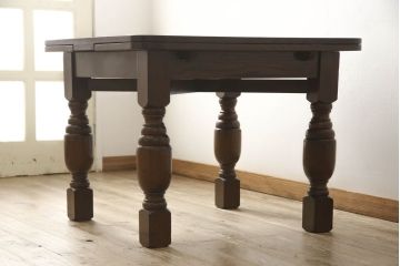 ドローリーフテーブルをリペア&カスタム!ご要望の高さに脚をカットし、補修箇所・本体は現状の色味を活かし統一して着色。(ダイニングテーブル、食卓、エクステンションテーブル、拡張式テーブル)