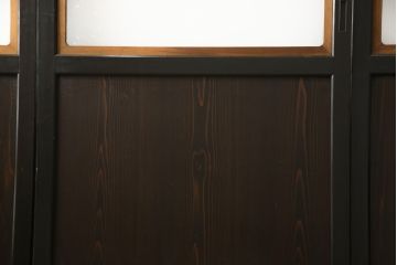 ガラス帯戸3枚をリペア&カスタム!高さをサイズし、調整式のV型戸車を取り付け。本体は現状の色味を活かして仕上げ。(建具、引き戸)