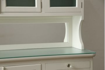 デンタルケースをリペア&カスタム!すりガラス天板を形に合うように新規で製作し取り付け。色味は当店商品を参考にアンティークホワイトにペイント。(ケビントガラスケース、収納棚、戸棚)