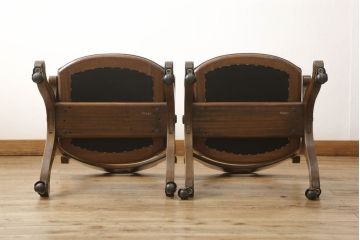 ダイニングチェア4脚をリペア&カスタム!ウレタンスポンジを交換し、希望の生地で座面を張替え。本体は元の木色をベースにキズをなじませて仕上げ。(サイドチェア、椅子、イス)