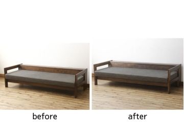 ソファベッドをリペア&カスタム!現状の塗装を剥離、シール剥がし、オイルフィニッシュにて仕上げ。(3人掛けソファ、3P、ソファベンチ、ヴィンテージ)
