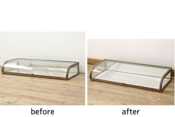 ショーケースをリペア&カスタム!真鍮製のストッパーを当店商品を参考に職人が手作業で製作し取り付け。(ガラスケース、店舗什器)