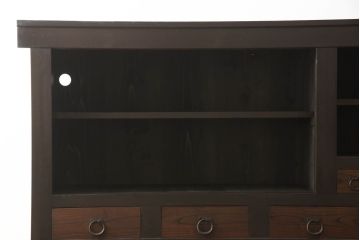 六尺水屋箪笥をリペア&カスタム!上段下段ともに棚板を製作取り付け。配線穴開け加工を施し、現状のツートンカラーを保ち仕上げ。(収納棚、戸棚、食器棚、キャビネット)