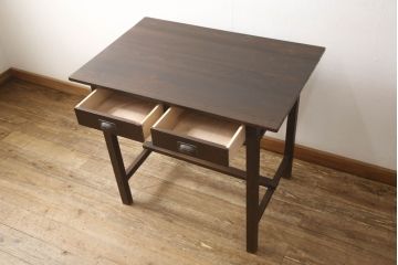 大正期の平机をリペア&カスタム!高品質リペアを施し、1トーン落ち着いた色味に着色仕上げ。(ワークデスク、在宅ワーク、在宅用、作業台)