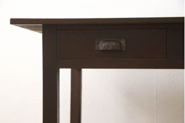 大正期の平机をリペア&カスタム!高品質リペアを施し、1トーン落ち着いた色味に着色仕上げ。(ワークデスク、在宅ワーク、在宅用、作業台)