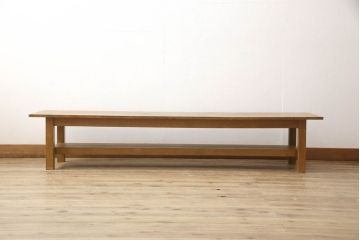 昭和中期の長テーブルの見た目を変えずに奇麗にリペア!無着色・クリアワックスで本来の骨董感を活かして仕上げ。(ローテーブル、飾り台)