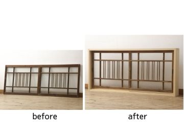 ガラス窓をリペア&カスタム!お客様のご希望に合わせてリサイズ。戸枠を新規製作。着色はせず、手触りが良くなる程度のバフ掛けをして仕上げ。(ガラス戸、引き戸、建具)