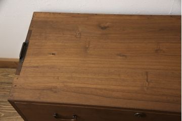 桐箪笥をリペア&カスタム!天板を補強し、金具をフラットに修正加工。自然な茶色に着色仕上げ。(ローボード、テレビ台、ローチェスト、引き出し、桐箪笥、桐たんす、収納箪笥、時代箪笥)