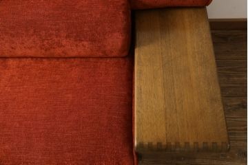 3人掛けソファをリペア&カスタム!指定の生地に張り替え、座面の厚みを調整。同じ生地でクッションカバーも制作。(3Pソファ、三人掛けソファ、ビンテージ)