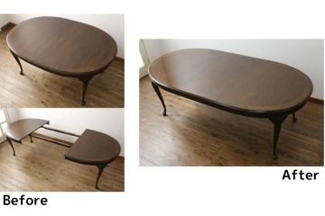 エクステンションダイニングテーブルをリペア&カスタム!天板の塗装を剥がして再塗装。アンティーク風加工と着色をし、ウレタン塗装で仕上げ。(エクステンションテーブル、食卓、4人掛け、6人掛け、8人掛け)