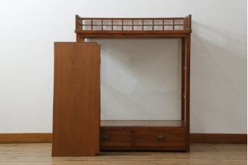 昭和初期のガラスケースをリペア&カスタム!引き戸2枚を新規製作。1トーン落ち着いた色味に着色仕上げ。(ショーケース、飾り棚、陳列棚、店舗什器)