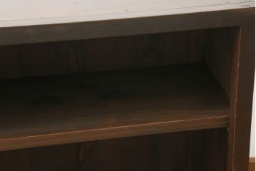 昭和初期の飾り棚をリペア&カスタム!A4サイズに合わせて棚板を調整。1トーン濃い色味に着色仕上げ。(オープンラック、本棚、書棚、陳列棚、収納棚、サイドボード、サイドキャビネット、店舗什器)