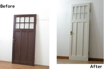 昭和初期のペイントドアをリペア&カスタム!リサイズし、蝶番を交換。アンティークホワイトでペイント仕上げ。(扉、木製ドア、建具)