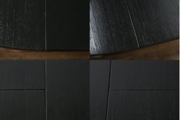 ハンス・オルセン(HANS OLSEN)デザインのダイニングテーブルとチェア4脚セットをリペア&カスタム!チェアの座面を張替え、木部をマットブラックでペイント仕上げ。(エクステンションテーブル、拡張式テーブル、4人掛け、ダイニングチェア、椅子、イス、いす、スタッキング、ヴィンテージ、北欧)