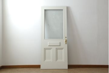 ペイントドアをリペア&カスタム!設置場所に合わせて仕様を変更し、戸枠を新たに製作。表面は茶色・裏面は白でペイント仕上げ。エッチングガラス、彫刻ガラス、切子ガラス、英国、玄関ドア、玄関扉、建具)