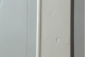ペイントドアをリペア&カスタム!設置場所に合わせて仕様を変更し、戸枠を新たに製作。表面は茶色・裏面は白でペイント仕上げ。エッチングガラス、彫刻ガラス、切子ガラス、英国、玄関ドア、玄関扉、建具)