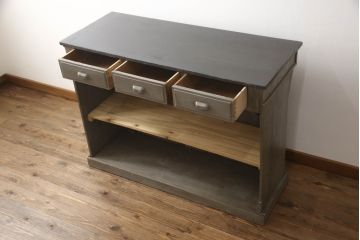 カウンターテーブルの見た目を変えずに綺麗にリペア!金具も現状の物を使用。元のペイントを活かして仕上げ。(作業台、デスク、在宅ワーク、在宅用レジ台、収納棚、店舗什器、オルタネイティブ品、改造品、引き出し)