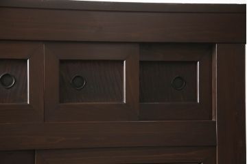 水屋箪笥をリペア&カスタム!下段に棚板を製作し追加。網部分をクリアガラスに変更。1トーン落ち着いた色味に着色仕上げ。(キャビネット、食器棚、収納棚、戸棚)