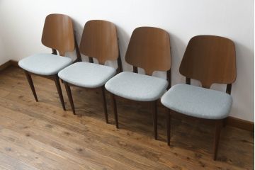 ダイニングチェアをリペア&カスタム!座面の生地を張替え、背もたれは木製に変更。1トーン落ち着いた色味に着色仕上げ。(椅子、イス、イギリス、英国)