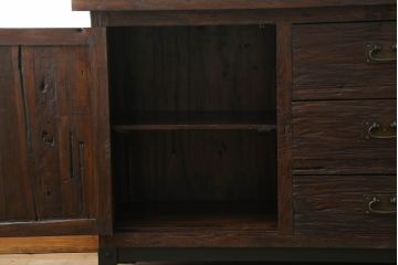 カウンターテーブルをリペア&カスタム!脚をカットし、新に鉄脚を取り付け。1トーン落ち着いた色味に着色仕上げ。(サイドキャビネット、サイドボード、収納棚、戸棚、リビングボード、引き出し)
