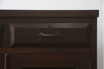 カウンターサイドボードをリペア&カスタム!両面から使用できるよう背面を加工。取り外し可能な台輪を新規製作。現状の色味をベースに1トーン落ち着いた色味に着色仕上げ。(カウンターテーブル、サイドキャビネット、収納棚、戸棚、引き出し、ヴィンテージ)