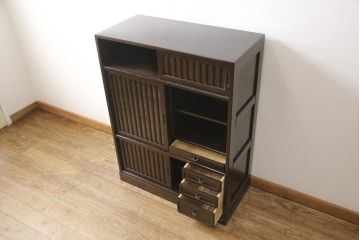 食器棚をリペア&カスタム!高品質リペアを施し、戸棚の建具をクリアガラスに変更。(水屋箪笥、キャビネット、収納棚、戸棚)