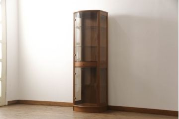 縦型キャビネットの見た目を変えずに綺麗にリペア!ガラスの棚板を新品に交換し、照明をLEDに変更。(キュリオケース、ガラスケース、ショーケース、飾り棚、陳列棚、収納棚、戸棚、店舗什器、ビンテージ、ヴィンテージ、北欧)