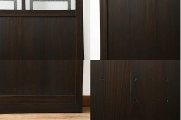 大正期の扉をリペア&カスタム!設置場所に合わせてリサイズ。マグネット式ラッチ金具を取り付け。濃い茶色で着色し仕上げ。(ドア、ガラスドア、片開きドア、木製ドア)