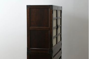 和箪笥をリペア&カスタム!高品質リペアを施し、観音扉部分の布をふすま紙に張り替え。現状の色味をベースに着色仕上げ。(衣装箪笥、着物箪笥、収納たんす、時代箪笥、チェスト、引き出し)
