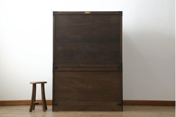 和箪笥をリペア&カスタム!高品質リペアを施し、観音扉部分の布をふすま紙に張り替え。現状の色味をベースに着色仕上げ。(衣装箪笥、着物箪笥、収納たんす、時代箪笥、チェスト、引き出し)